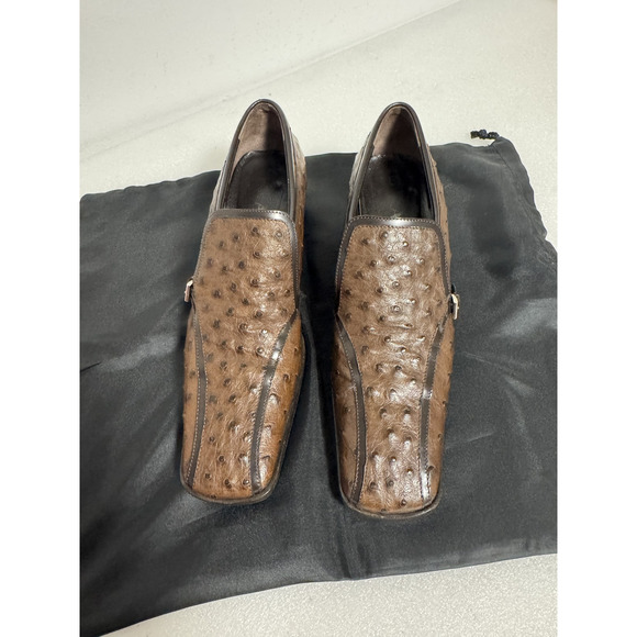 Prada Shoes Mens Size 38.5 Ostrich Leather Slip On Loafers Made in Italy - Picture 2 of 13